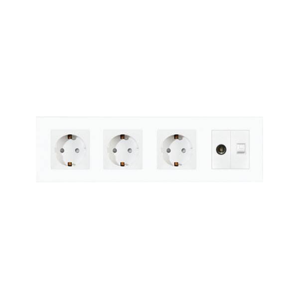 Priza Tripla Schuko + TV + Internet cu Rama Din Sticla LUXION