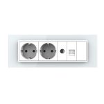 Priza Tripla cu Blank Livolo cu Rama din Sticla 2 Prize Schuko+TV/internet, Standard Italian – Serie Noua