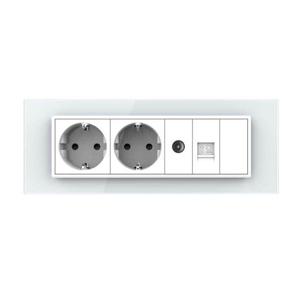 Priza Tripla cu Blank Livolo cu Rama din Sticla 2 Prize Schuko+TV/internet, Standard Italian – Serie Noua