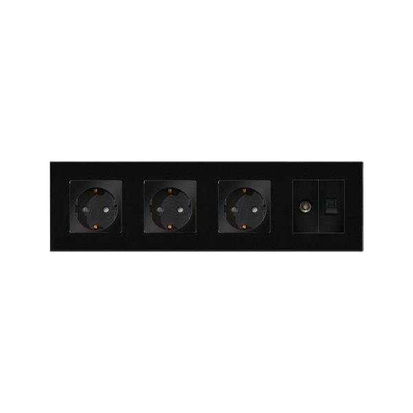 Priza Tripla Schuko + TV + Internet cu Rama Din Sticla LUXION