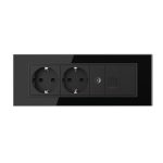 Priza Tripla cu Blank Livolo cu Rama din Sticla 2 Prize Schuko+TV/internet, Standard Italian – Serie Noua