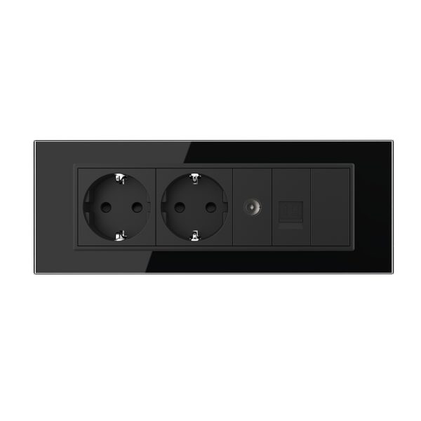 Priza Tripla cu Blank Livolo cu Rama din Sticla 2 Prize Schuko+TV/internet, Standard Italian – Serie Noua