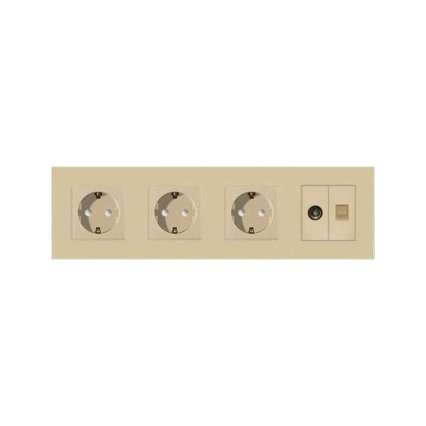 Priza Tripla Schuko + TV + Internet cu Rama Din Sticla LUXION
