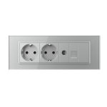 Priza Tripla cu Blank Livolo cu Rama din Sticla 2 Prize Schuko+TV/internet, Standard Italian – Serie Noua