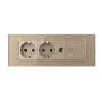 Priza Tripla cu Blank Livolo cu Rama din Sticla 2 Prize Schuko+TV/internet, Standard Italian – Serie Noua