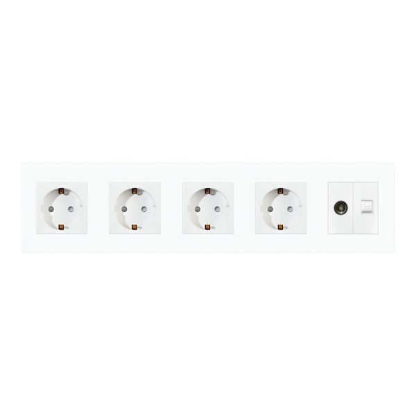 Priza Cvadrupla Schuko + TV + Internet cu Rama Din Sticla LUXION