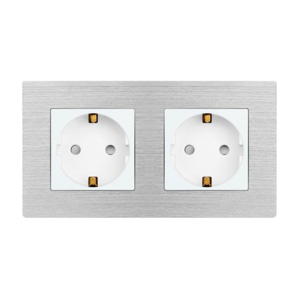 Priza Dubla LUXION cu rama din aluminiu