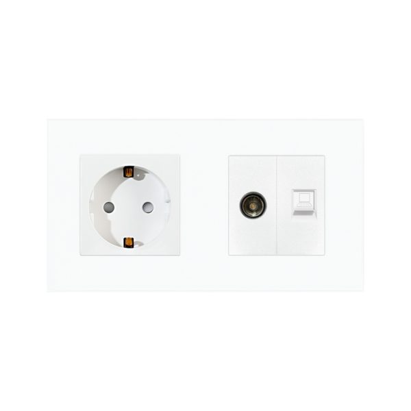 Priza Schuko + TV + Internet cu Rama Din Sticla LUXION