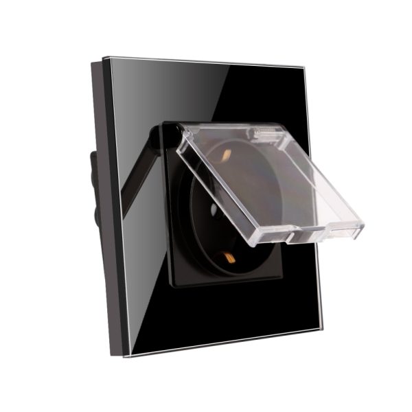Priza Simpla cu Capac de Protectie cu Rama din Sticla LUXION