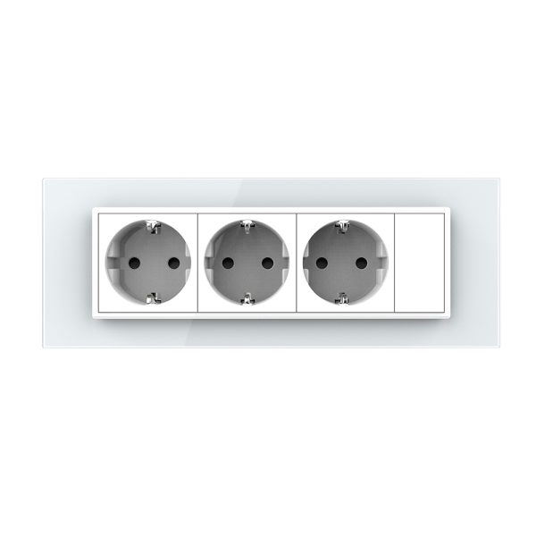 Priza tripla cu blank Livolo cu rama din sticla 6/7 module – standard Italian