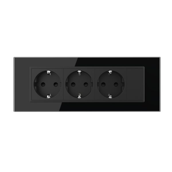 Priza tripla cu blank Livolo cu rama din sticla 6/7 module – standard Italian