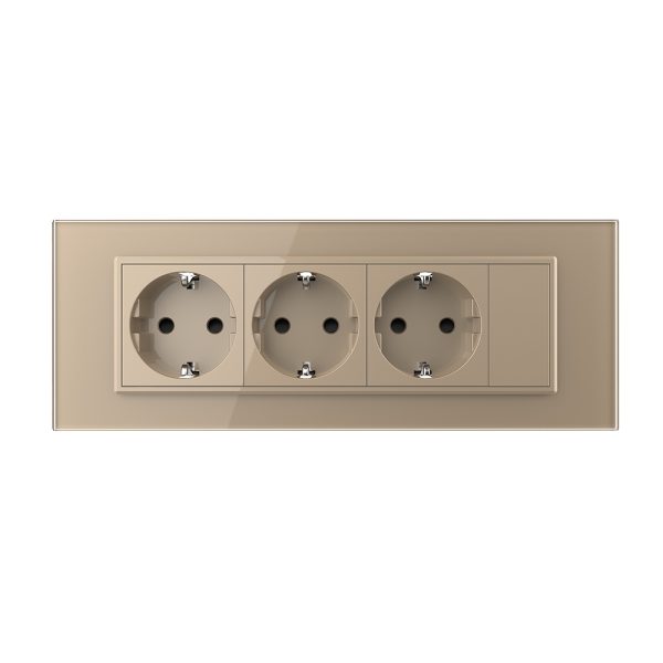 Priza tripla cu blank Livolo cu rama din sticla 6/7 module – standard Italian