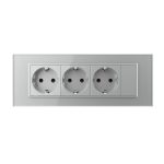 Priza tripla cu blank Livolo cu rama din sticla 6/7 module – standard Italian