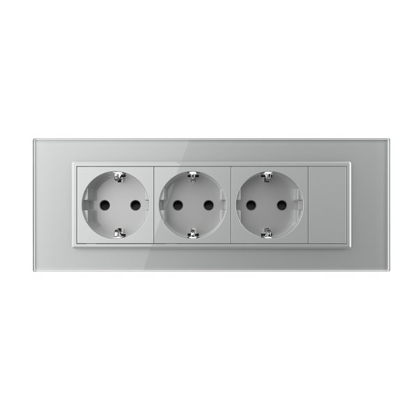 Priza tripla cu blank Livolo cu rama din sticla 6/7 module – standard Italian