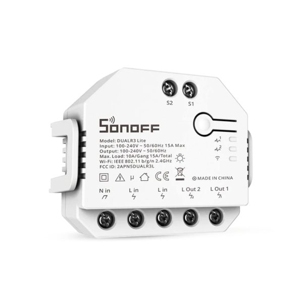 Releu Sonoff Dual R3 Lite cu 2 canale, Programari, Wi-Fi 2.4 GHz