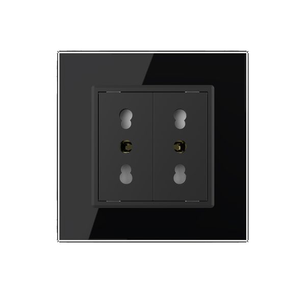 Priza dubla module inguste Livolo cu rama din sticla – standard german