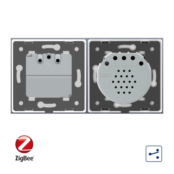 Intrerupator simplu cap scara / cap cruce ZigBee + priza simpla Livolo ZigBee, Rama din sticla, Control de pe telefon