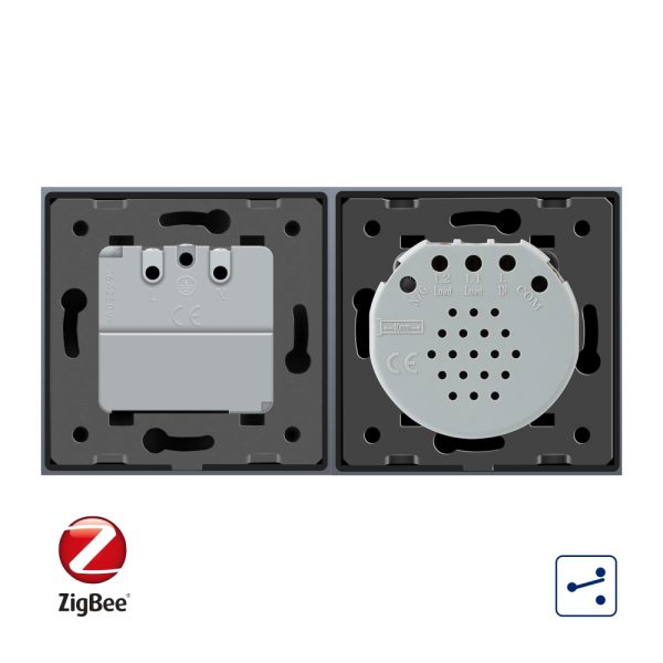 Intrerupator dublu cap scara / cap cruce, ZigBee + priza simpla Livolo ZigBee, rama din sticla, Control de pe telefon