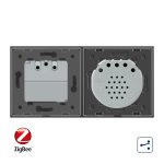 Intrerupator dublu cap scara / cap cruce, ZigBee + priza simpla Livolo ZigBee, rama din sticla, Control de pe telefon