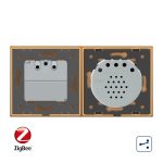 Intrerupator dublu cap scara / cap cruce, ZigBee + priza simpla Livolo ZigBee, rama din sticla, Control de pe telefon
