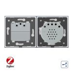 Intrerupator dublu cap scara / cap cruce, ZigBee + priza simpla Livolo ZigBee, rama din sticla, Control de pe telefon