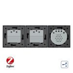 Intrerupator LIVOLO simplu ZigBee cap scara / cap cruce cu touch si 2 prize ZigBee din sticla, Control de pe telefon