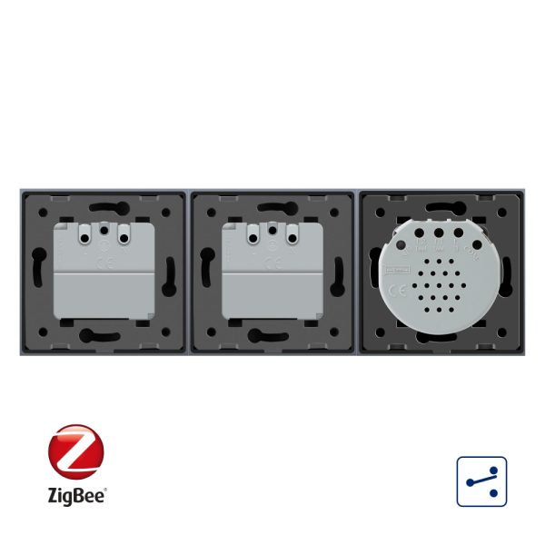 Intrerupator LIVOLO simplu ZigBee cap scara / cap cruce cu touch si 2 prize ZigBee din sticla, Control de pe telefon