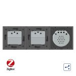 Intrerupator LIVOLO simplu ZigBee cap scara / cap cruce cu touch si 2 prize ZigBee din sticla, Control de pe telefon