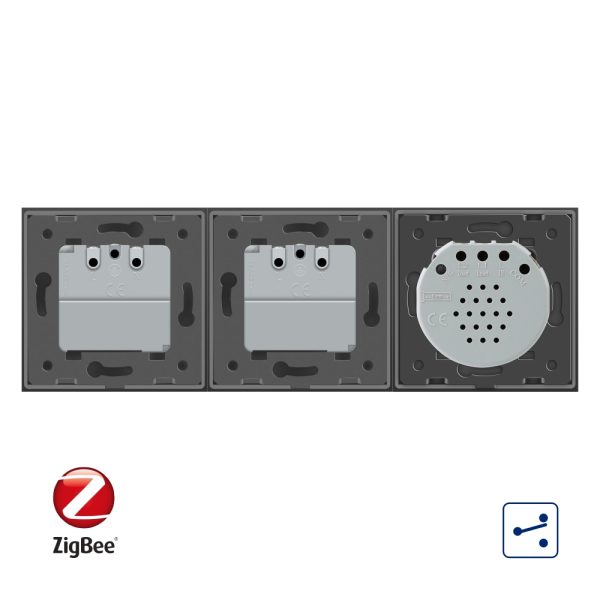 Intrerupator LIVOLO simplu ZigBee cap scara / cap cruce cu touch si 2 prize ZigBee din sticla, Control de pe telefon