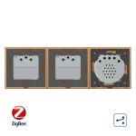 Intrerupator LIVOLO simplu ZigBee cap scara / cap cruce cu touch si 2 prize ZigBee din sticla, Control de pe telefon