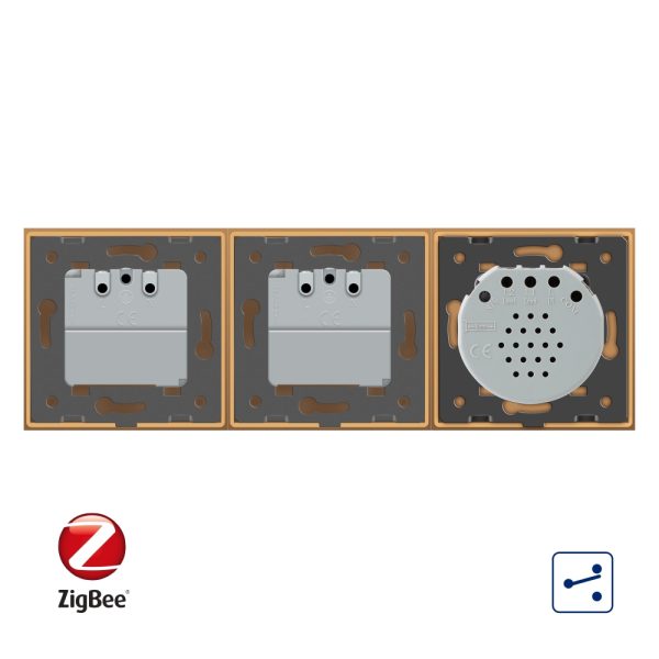 Intrerupator LIVOLO simplu ZigBee cap scara / cap cruce cu touch si 2 prize ZigBee din sticla, Control de pe telefon