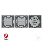 Intrerupator LIVOLO simplu ZigBee cap scara / cap cruce cu touch si 2 prize ZigBee din sticla, Control de pe telefon