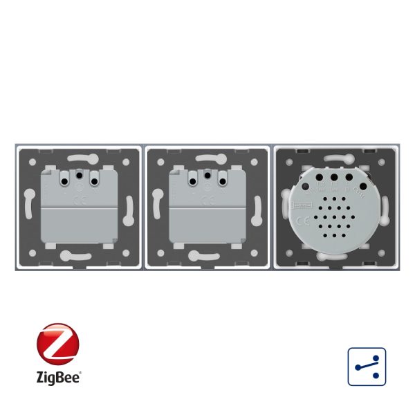 Intrerupator LIVOLO simplu ZigBee cap scara / cap cruce cu touch si 2 prize ZigBee din sticla, Control de pe telefon
