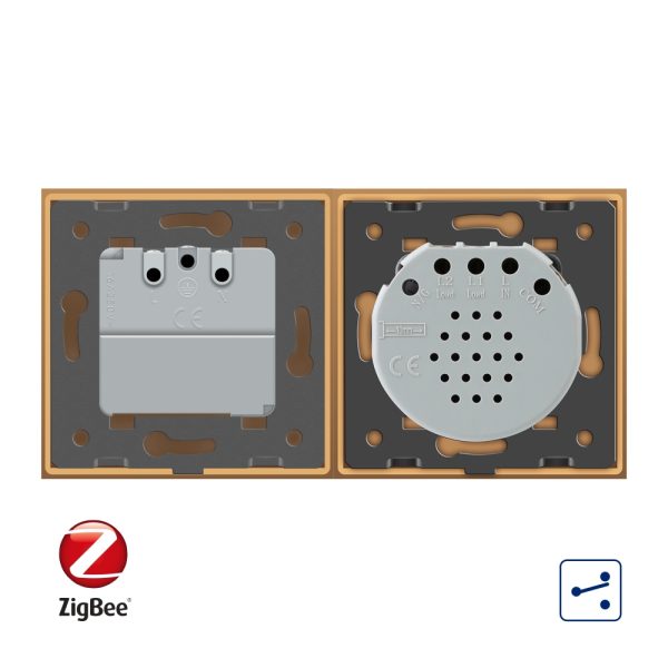 Intrerupator simplu cap scara / cap cruce ZigBee + priza simpla Livolo ZigBee, Rama din sticla, Control de pe telefon