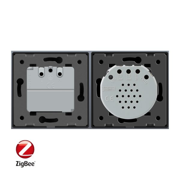 Intrerupator dublu ZigBee + priza simpla ZigBee Livolo, rama din sticla, Control de pe telefon