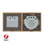 Intrerupator dublu ZigBee + priza simpla ZigBee Livolo, rama din sticla, Control de pe telefon
