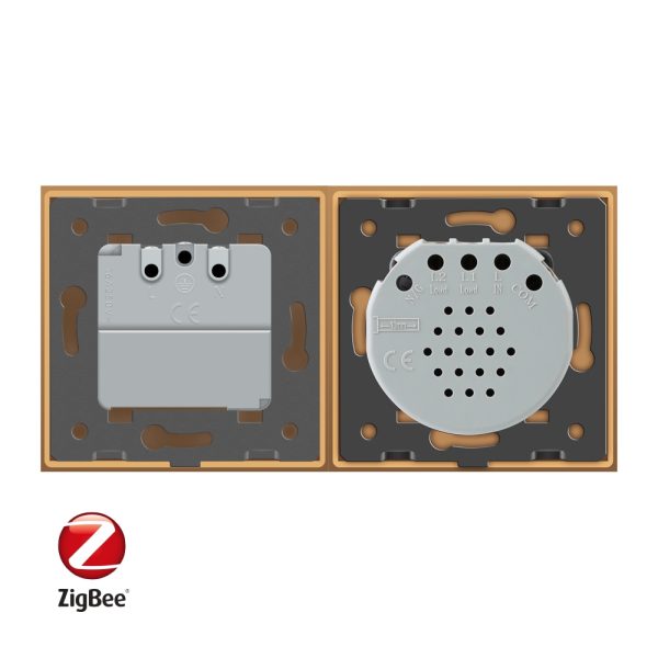 Intrerupator dublu ZigBee + priza simpla ZigBee Livolo, rama din sticla, Control de pe telefon