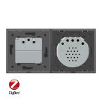 Intrerupator dublu ZigBee + priza simpla ZigBee Livolo, rama din sticla, Control de pe telefon