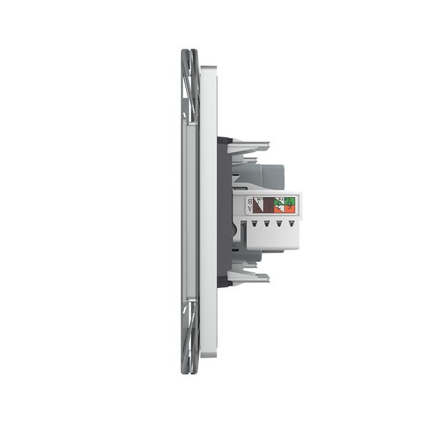 Priza Tripla cu Blank Livolo cu Rama din Sticla 2 Prize Schuko+TV/internet, Standard Italian – Serie Noua