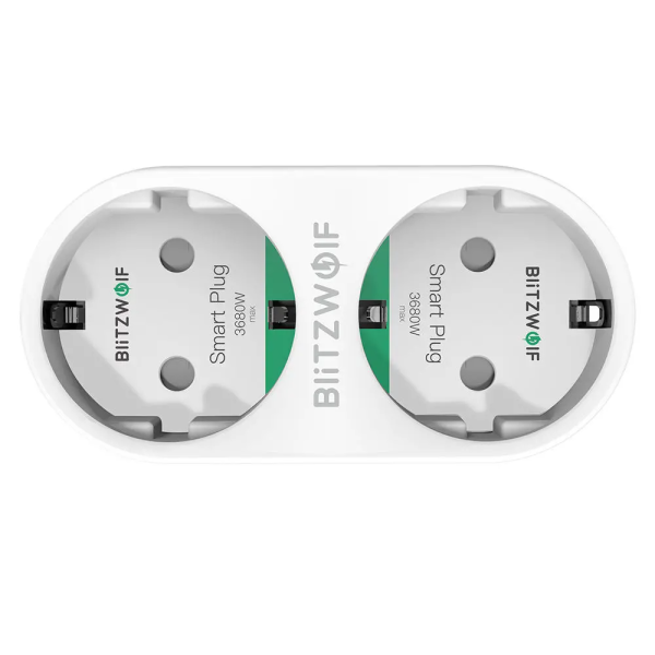 Priza dubla BlitzWolf BW-SHP7, Alb, Wi-Fi, Smart, 3680W, 16A, Monitorizare consum, Compatibil cu Alexa, Google Home & IFTTT