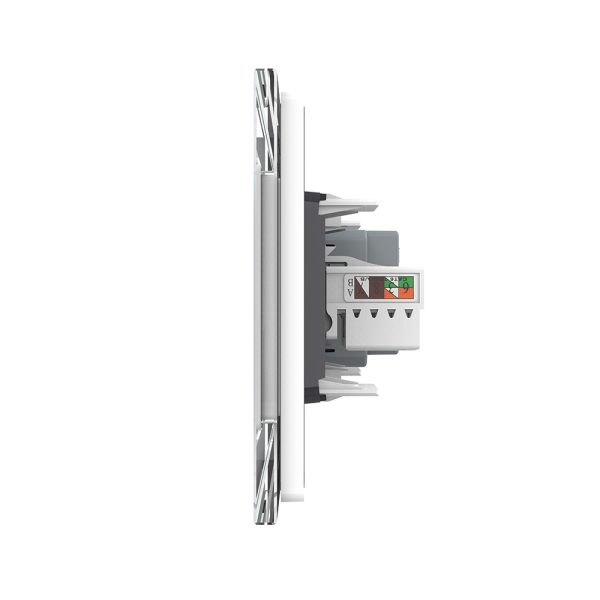 Priza Tripla cu Blank Livolo cu Rama din Sticla 2 Prize Schuko+TV/internet, Standard Italian – Serie Noua