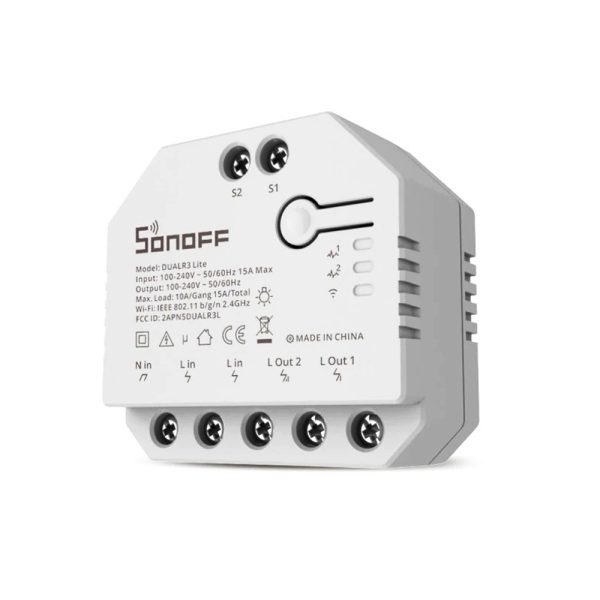Releu Sonoff Dual R3 Lite cu 2 canale, Programari, Wi-Fi 2.4 GHz