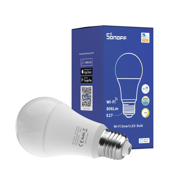 Bec inteligent cu LED Sonoff B02-B-A60, Lumina calda / rece, Putere 9W, 806 LM, Control aplicatie