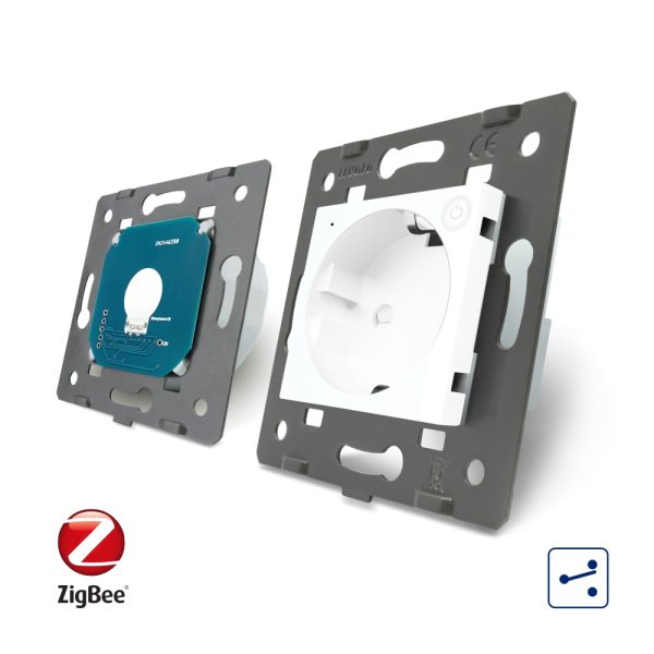 Intrerupator simplu cap scara / cap cruce ZigBee + priza simpla Livolo ZigBee, Rama din sticla, Control de pe telefon