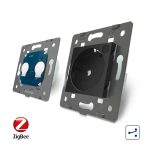 Intrerupator dublu cap scara / cap cruce, ZigBee + priza simpla Livolo ZigBee, rama din sticla, Control de pe telefon