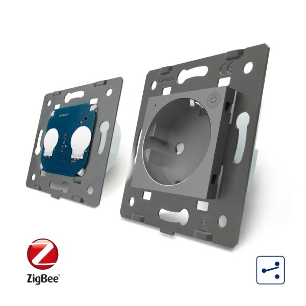 Intrerupator dublu cap scara / cap cruce, ZigBee + priza simpla Livolo ZigBee, rama din sticla, Control de pe telefon