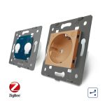 Intrerupator dublu cap scara / cap cruce, ZigBee + priza simpla Livolo ZigBee, rama din sticla, Control de pe telefon