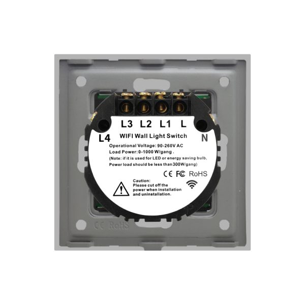 Intrerupator Cvadruplu Wi-Fi + RF433 cu Touch din Sticla LUXION