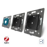 Intrerupator LIVOLO simplu ZigBee cap scara / cap cruce cu touch si 2 prize ZigBee din sticla, Control de pe telefon