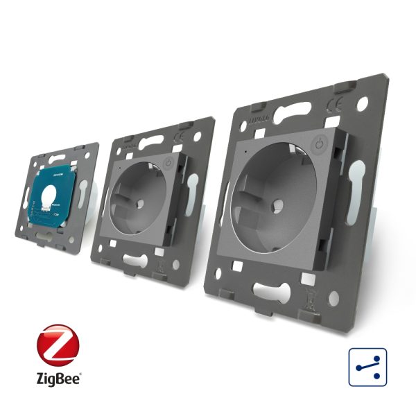 Intrerupator LIVOLO simplu ZigBee cap scara / cap cruce cu touch si 2 prize ZigBee din sticla, Control de pe telefon